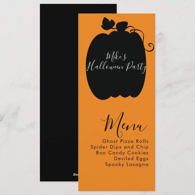 Halloween Pumpkin Costume Party Menü Feiertagskarte (Vorne/Hinten)