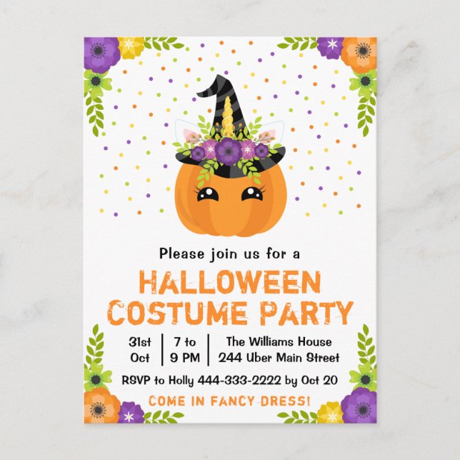 Halloween Pumpkin Costume Party White Postcard Postkarte (Vorderseite)