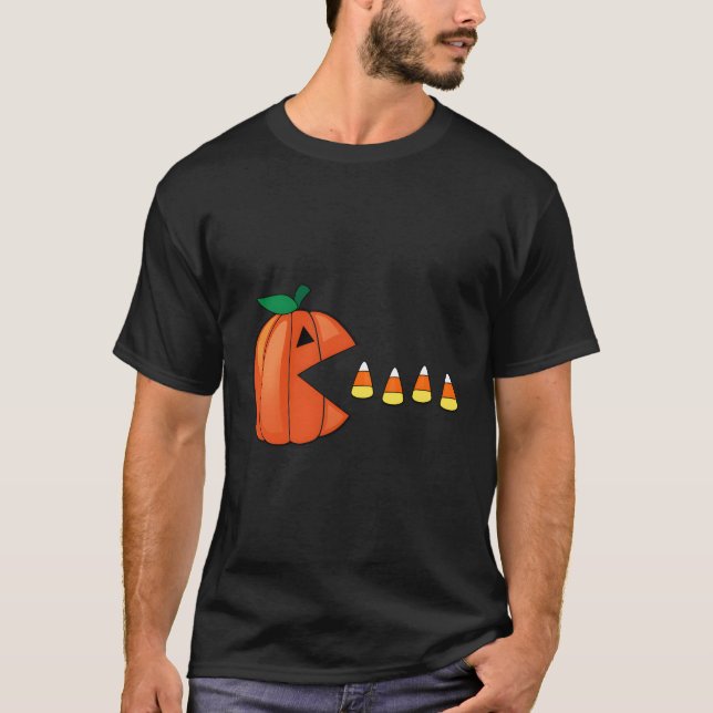 Halloween Pumpkin Eating Candy Corn T-Shirt (Vorderseite)