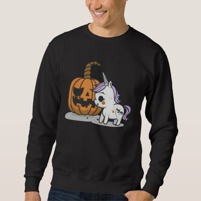 Halloween pumpkin eats unicorn skeleton candy sweatshirt (Vorderseite)