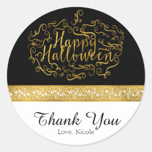 Halloween Pumpkin Elegant Schwarz-weiß Gold Gefall Runder Aufkleber