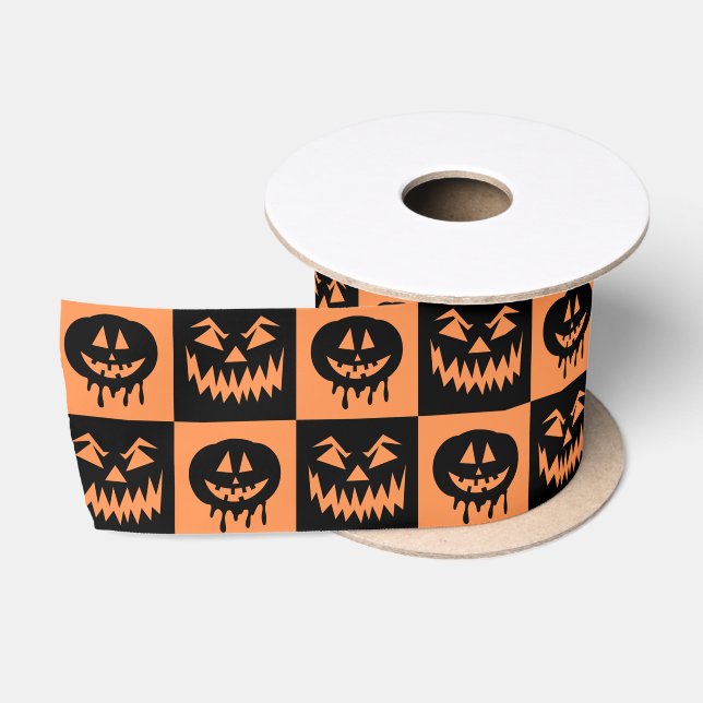 Halloween Pumpkin Face Ghost Spooky Muster Satinband (Spule)