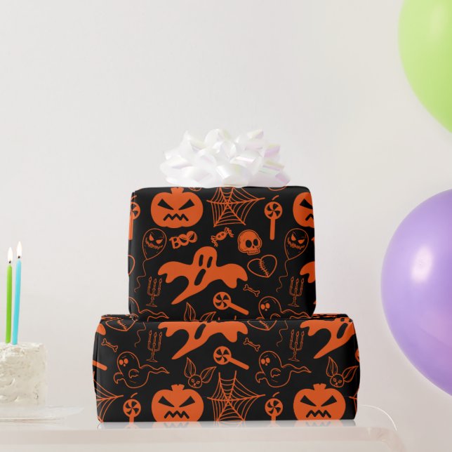 Halloween Pumpkin Face Kürbislaterne Black Geschenkpapier (Partygeschenke)