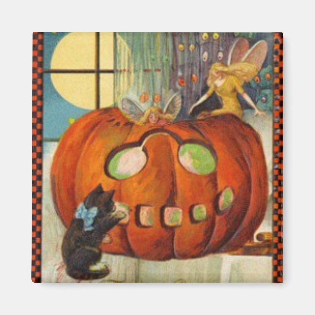 Halloween Pumpkin, Fairy und Black Cat Magnet (Vorne)