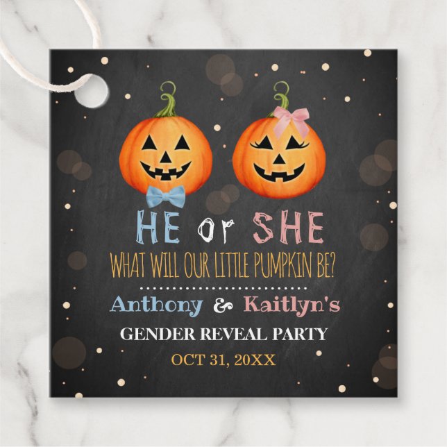 Halloween Pumpkin Gender Reveal Party Geschenkanhänger (Vorderseite)