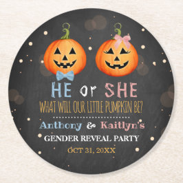 Halloween Pumpkin Gender Reveal Party Runder Pappuntersetzer