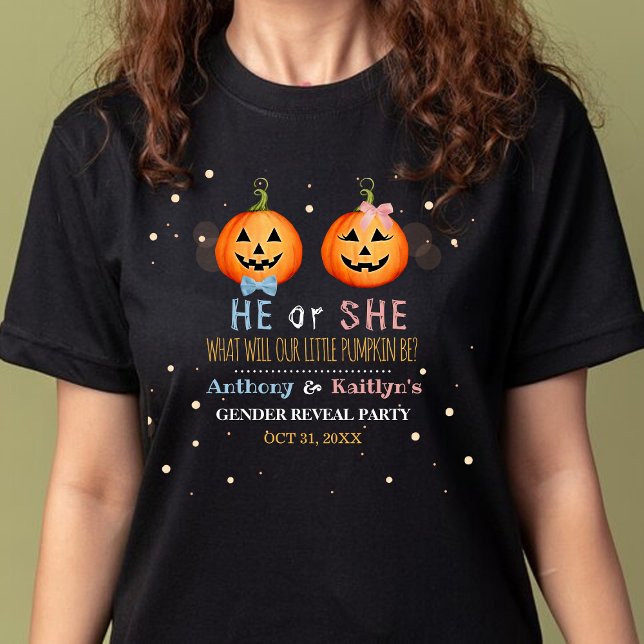 Halloween Pumpkin Gender Reveal Party Tri-Blend Shirt (Von Creator hochgeladen)