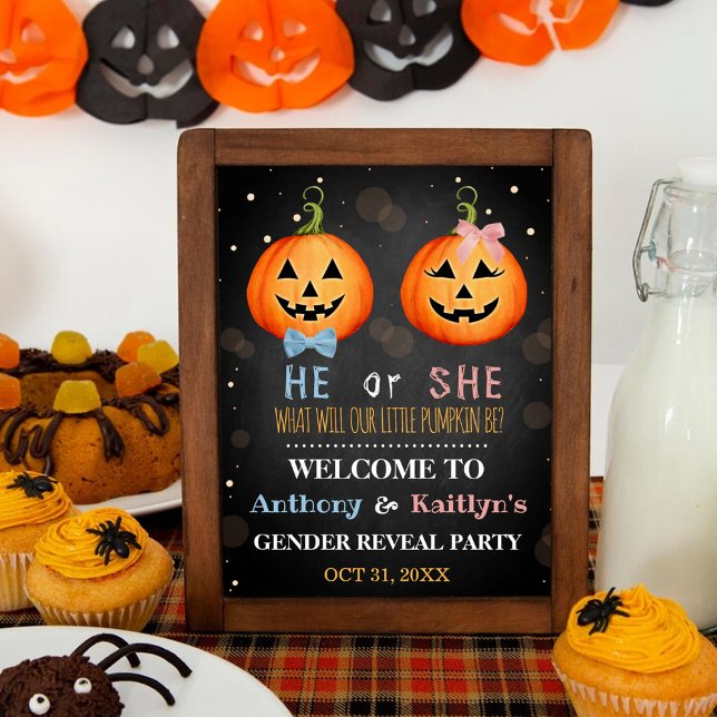 Halloween Pumpkin Gender Reveal Party Willkommen Poster (Von Creator hochgeladen)