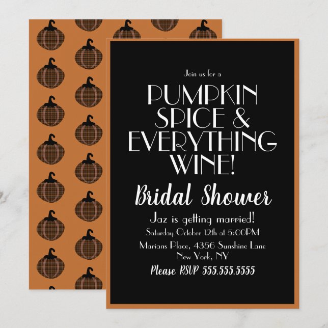 Halloween Pumpkin Gewürz und Wine Brautparty Einladung (Vorne/Hinten)