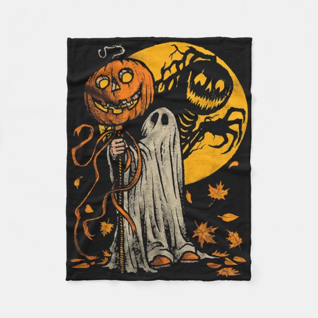 Halloween Pumpkin Ghost Autumn Blätter Graphic Art Fleecedecke (Vorderseite)