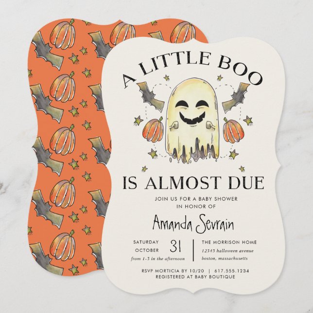 Halloween Pumpkin Ghost Little Boo Baby Dusche Einladung (Vorne/Hinten)