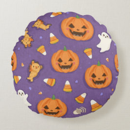 Halloween Pumpkin & Ghost Round Pillow Rundes Kissen