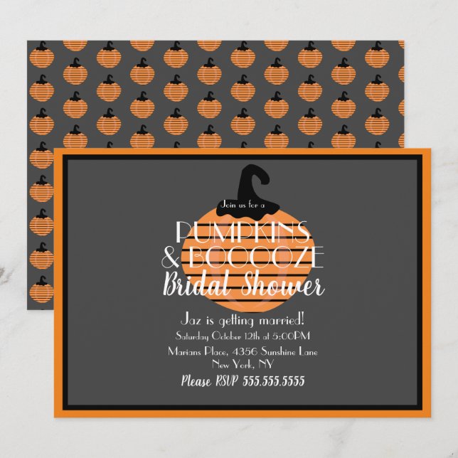 Halloween Pumpkin Gray und Orange Brautparty Einladung (Vorne/Hinten)
