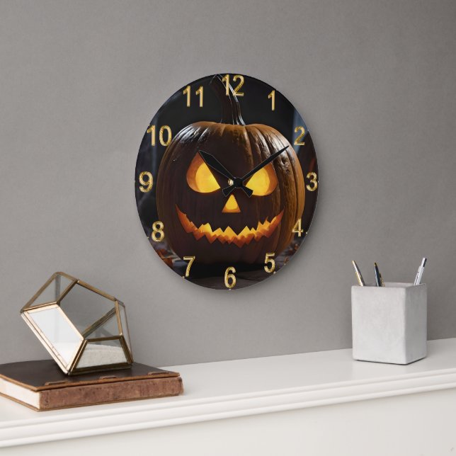 Halloween Pumpkin, Große Wanduhr (Büro)
