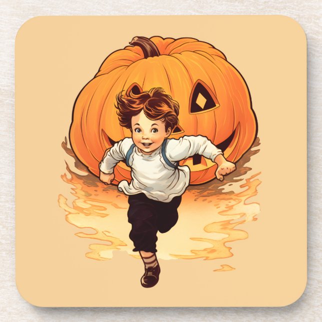 Halloween Pumpkin, Happy Young Boy Getränkeuntersetzer (Vorderseite)