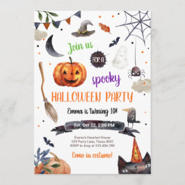 Halloween Pumpkin Hexe Kat Spider Spooky Geburtsta Einladung
