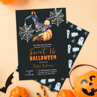 Halloween Pumpkin Hexenhut Ghosts Niedlich Sweet 1 Einladung