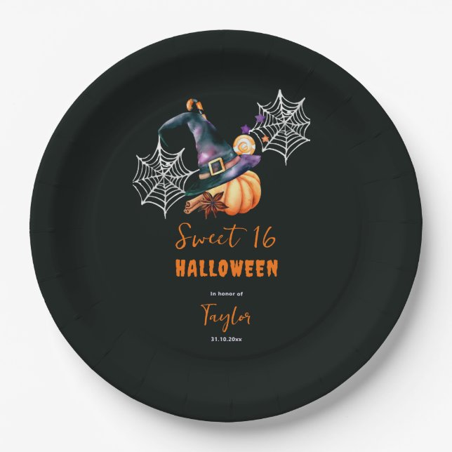 Halloween Pumpkin Hexenhut Ghosts Niedlich Sweet 1 Pappteller (Vorderseite)
