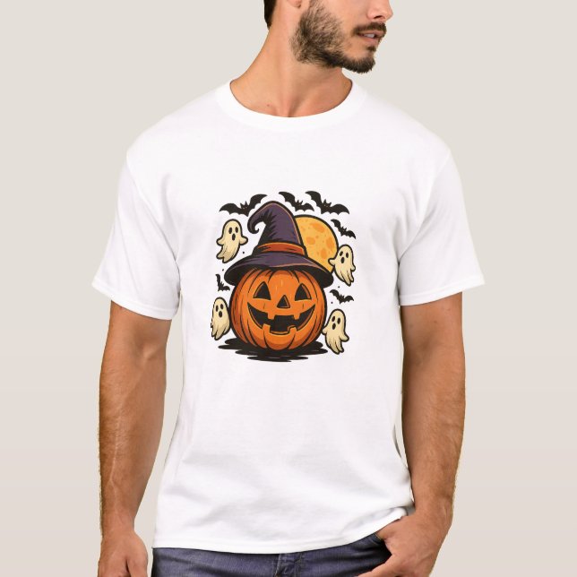 Halloween Pumpkin Hexenhut T - Shirt 🎃 (Vorderseite)
