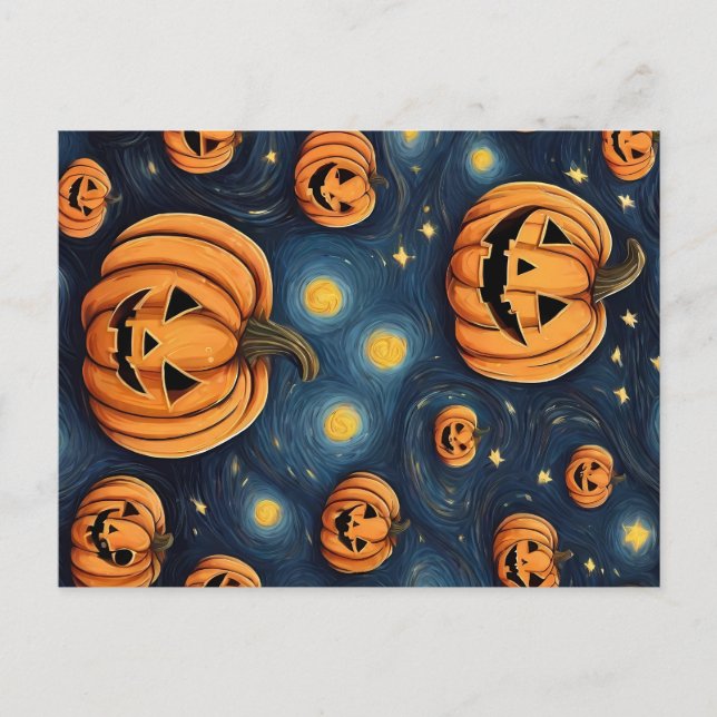 Halloween Pumpkin in der Sternennacht Postkarte (Vorderseite)