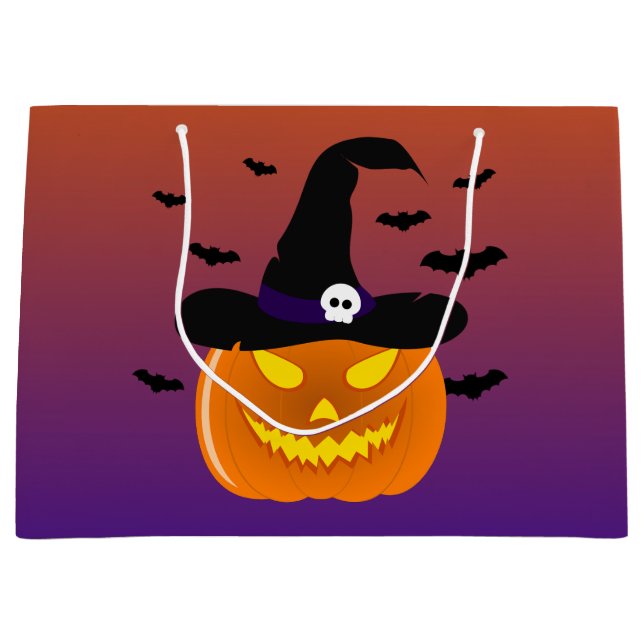 Halloween Pumpkin Jack o’ Lantern Hexenhut Große Geschenktüte (Vorderseite)