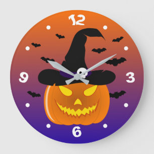Halloween Pumpkin Jack o’ Lantern Hexenhut Große Wanduhr