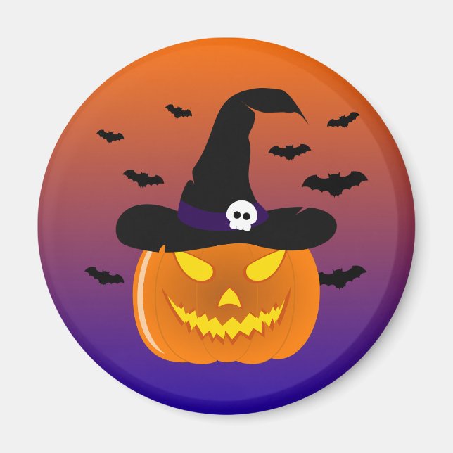Halloween Pumpkin Jack o’ Lantern Hexenhut Magnet (Vorne)