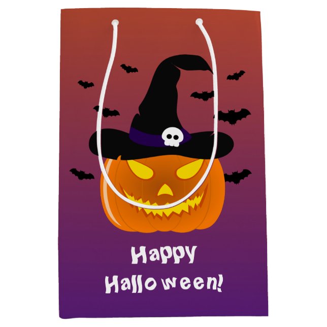 Halloween Pumpkin Jack o’ Lantern Hexenhut Mittlere Geschenktüte (Vorderseite)