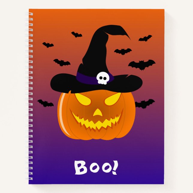 Halloween Pumpkin Jack o’ Lantern Hexenhut Notizbuch (Vorderseite)