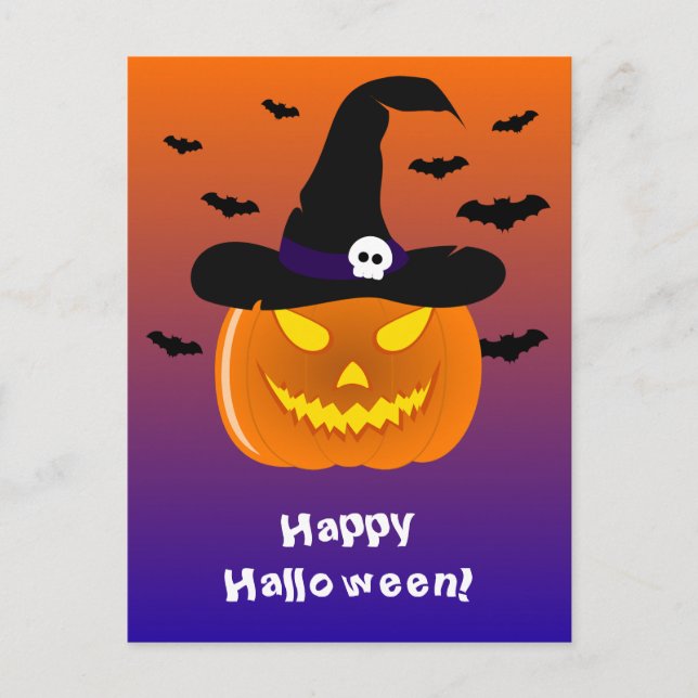 Halloween Pumpkin Jack o’ Lantern Hexenhut Postkarte (Vorderseite)