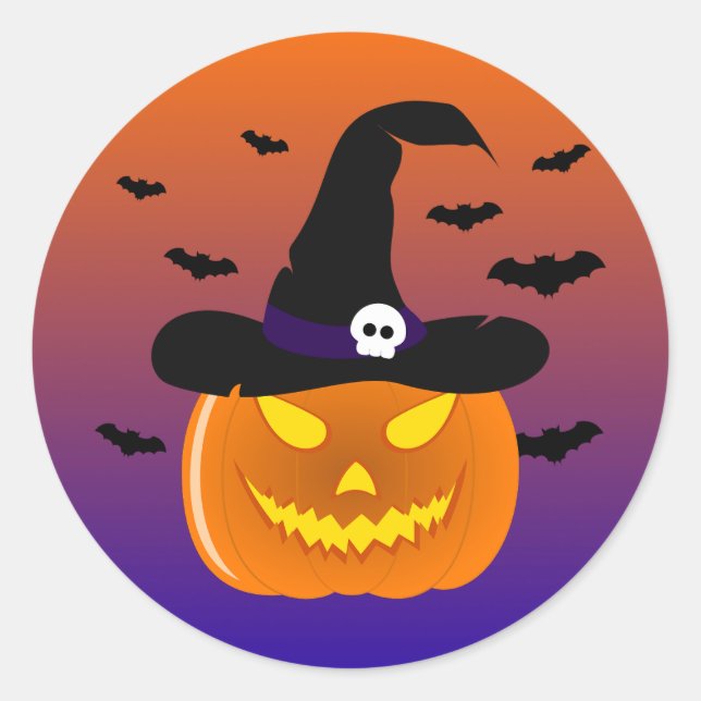 Halloween Pumpkin Jack o’ Lantern Hexenhut Runder Aufkleber (Vorderseite)