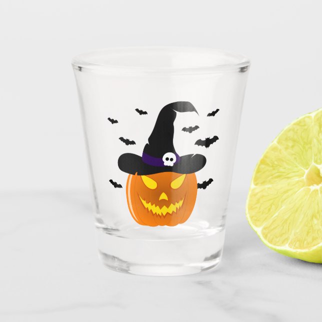 Halloween Pumpkin Jack o’ Lantern Hexenhut Schnapsglas (Vorderseite)