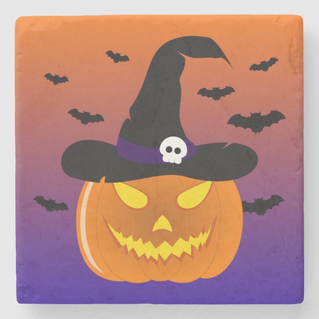 Halloween Pumpkin Jack o’ Lantern Hexenhut Steinuntersetzer (Vorderseite)