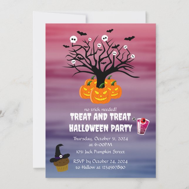 Halloween Pumpkin Jack o’ Lantern Totenbaum Einladung (Vorderseite)