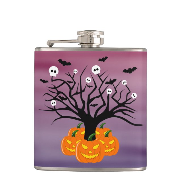 Halloween Pumpkin Jack o’ Lantern Totenbaum Flachmann (Vorderseite)