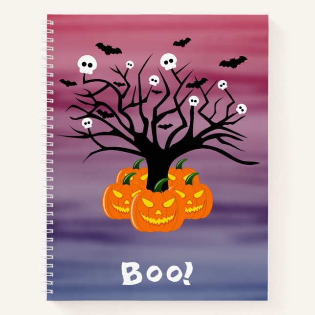 Halloween Pumpkin Jack o’ Lantern Totenbaum Notizbuch (Vorderseite)