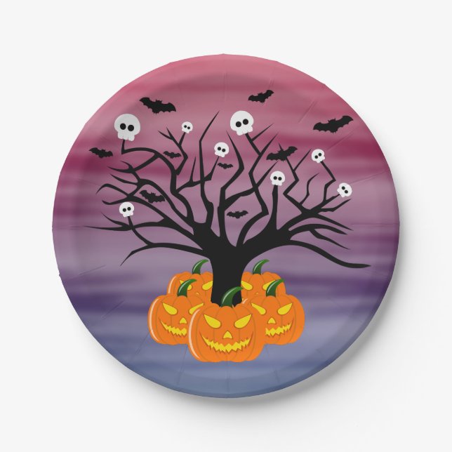 Halloween Pumpkin Jack o’ Lantern Totenbaum Pappteller (Vorderseite)