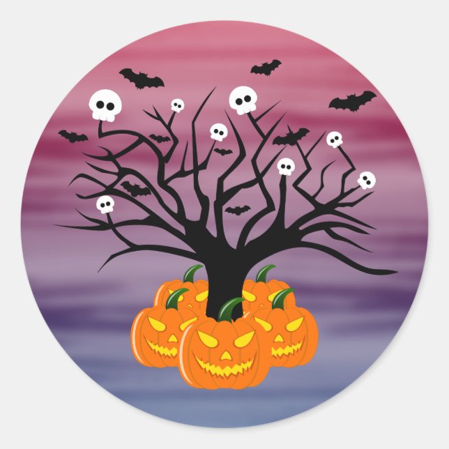 Halloween Pumpkin Jack o’ Lantern Totenbaum Runder Aufkleber (Vorderseite)