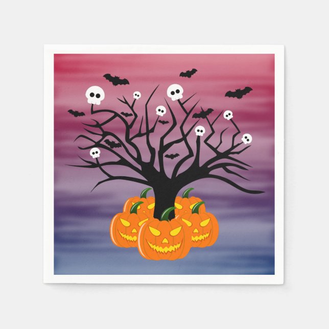 Halloween Pumpkin Jack o’ Lantern Totenbaum Serviette (Vorderseite)