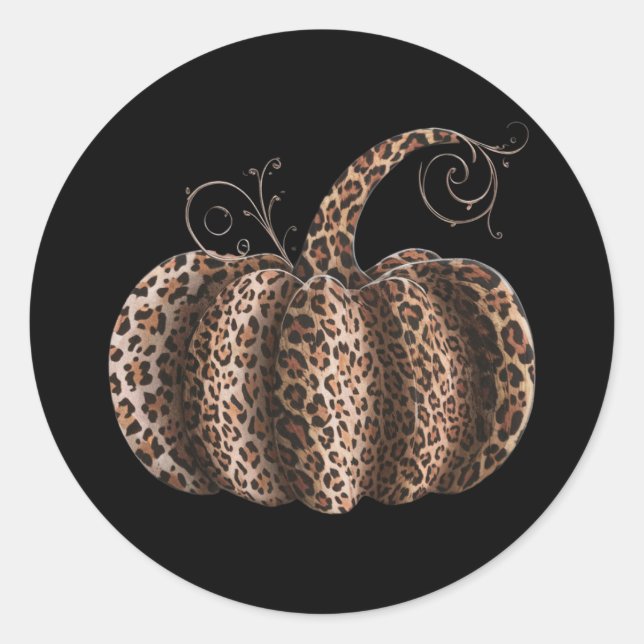 Halloween Pumpkin Kariert Leopard Fall Erntedank Runder Aufkleber (Vorderseite)