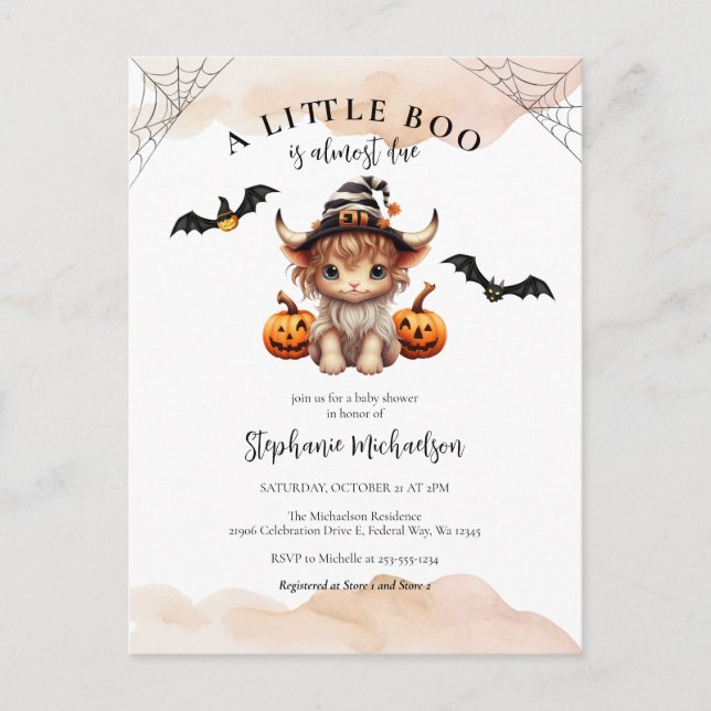Halloween Pumpkin Kuh Little Boo Baby Dusche Postkarte (Vorderseite)