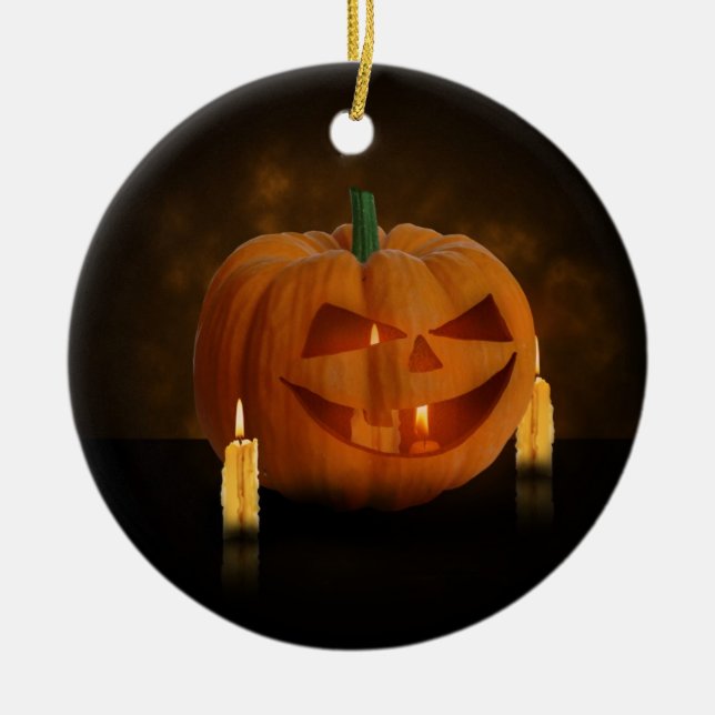 Halloween Pumpkin Lantern mit Kerzen Keramikornament (Vorne)