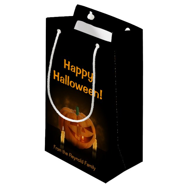 Halloween Pumpkin Lantern mit Kerzen Kleine Geschenktüte (Vorderseite Schrägansicht)