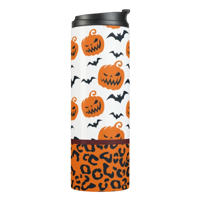 Halloween Pumpkin Leopard Tumbler Thermosbecher (Nach links gedreht)