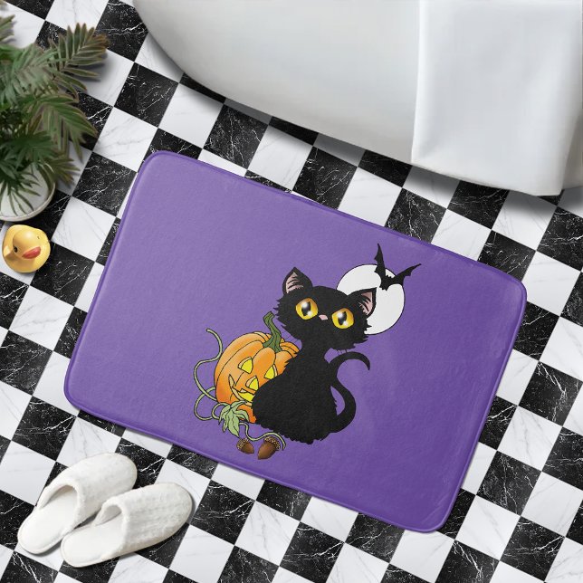 Halloween Pumpkin Lila Black Cat Badematte (Von Creator hochgeladen)