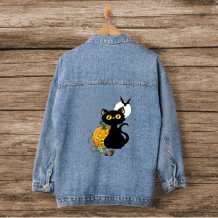 Halloween Pumpkin Lila Black Cat Jeansjacke