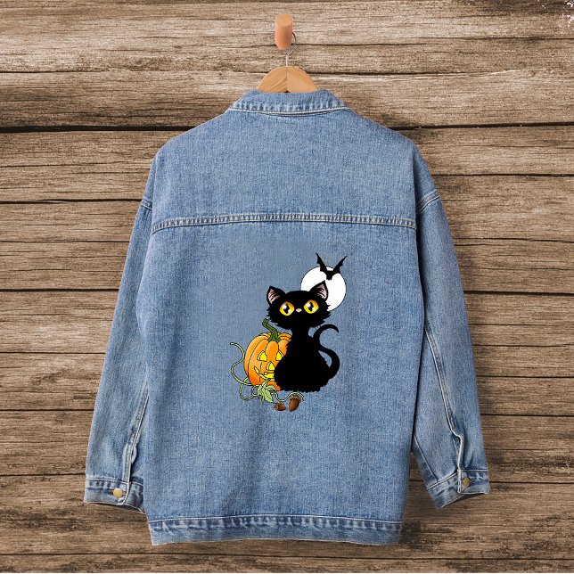 Halloween Pumpkin Lila Black Cat Jeansjacke (Von Creator hochgeladen)