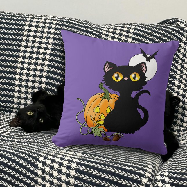 Halloween Pumpkin Lila Black Cat Kissen (Von Creator hochgeladen)