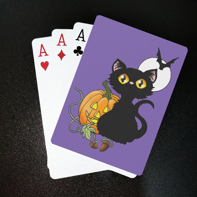 Halloween Pumpkin Lila Black Cat Spielkarten (Von Creator hochgeladen)