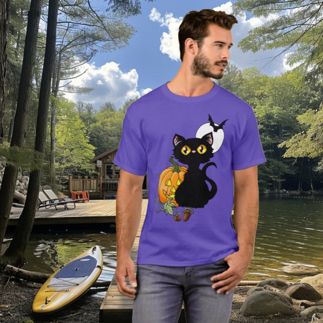 Halloween Pumpkin Lila Black Cat T-Shirt (Von Creator hochgeladen)